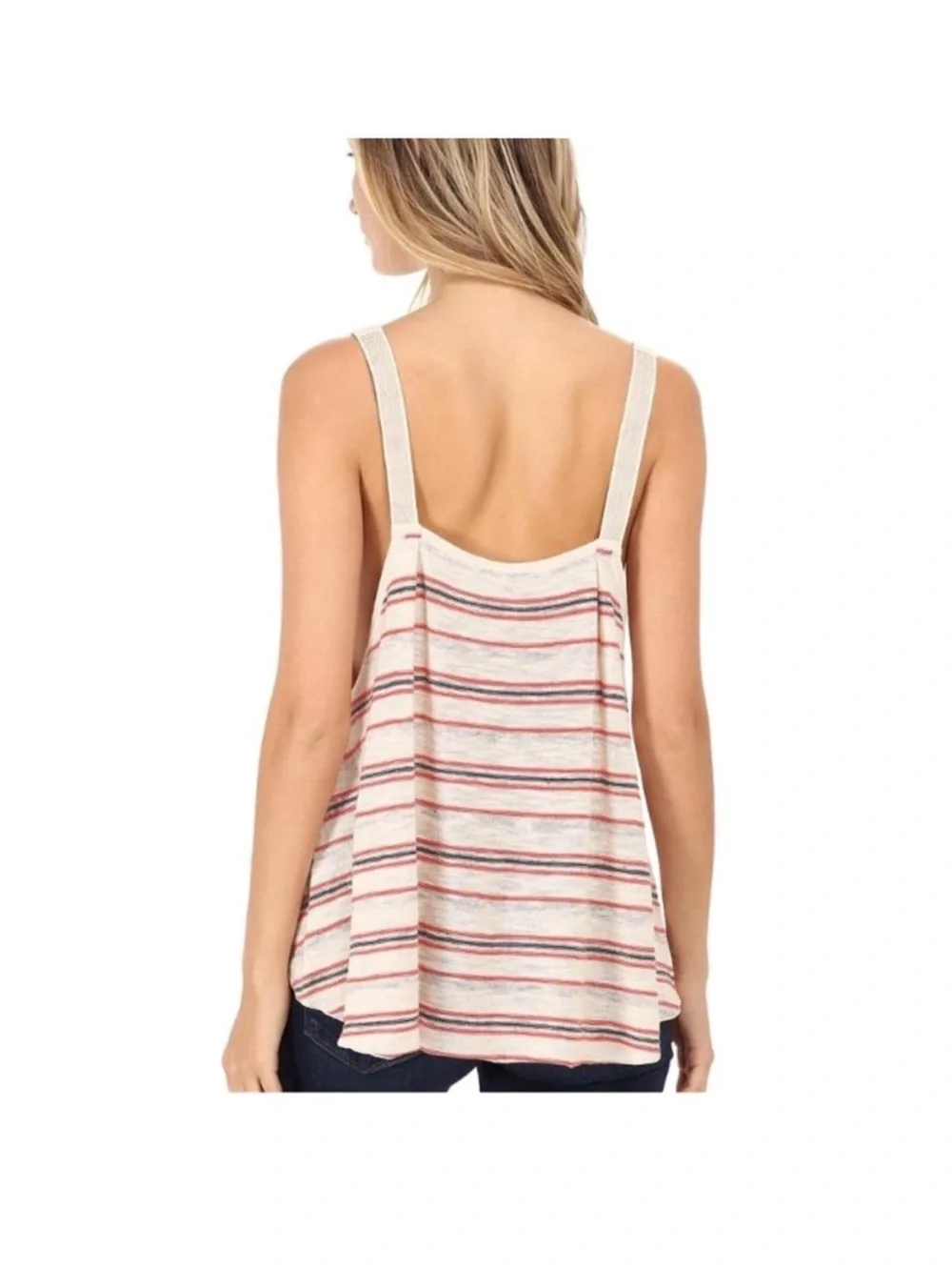 Free People Beige Knit Tank with Red & Navy Stripes
